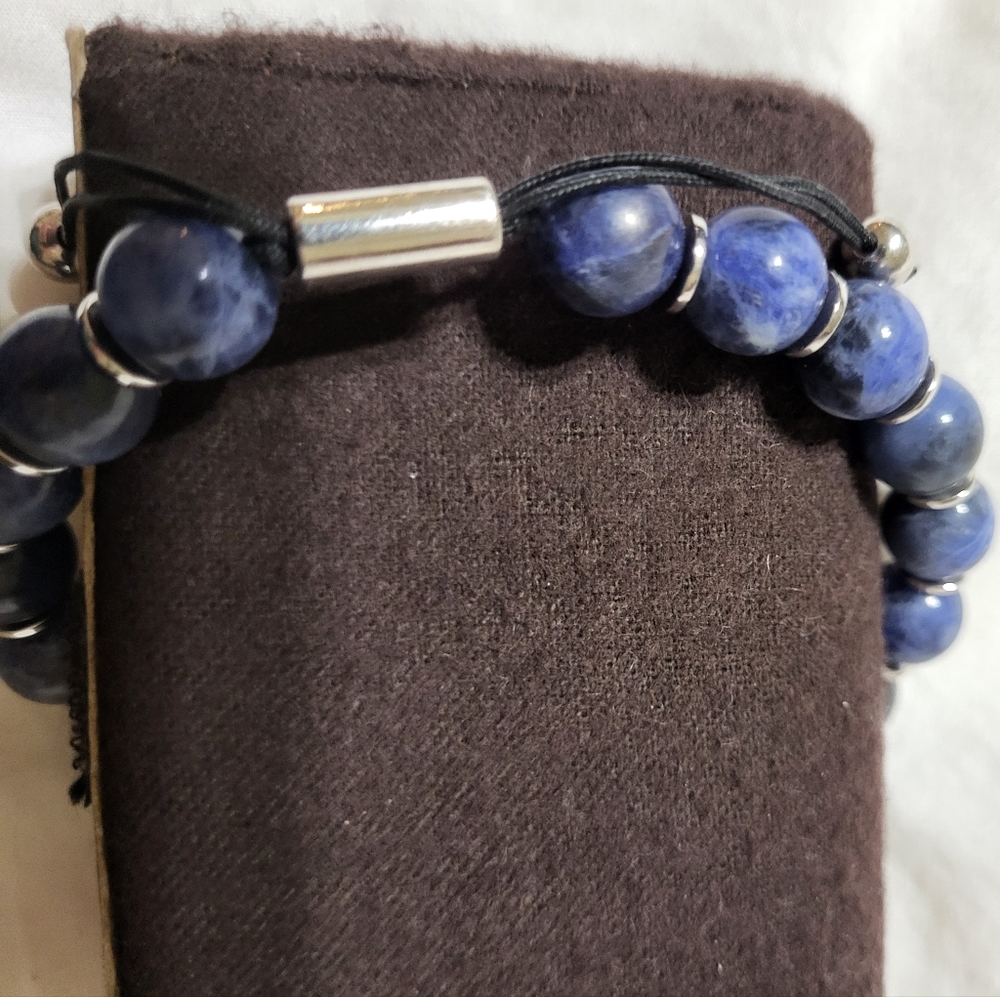 Primo men's sodalite and sterling silver bracelet, adjustable, Blue and white